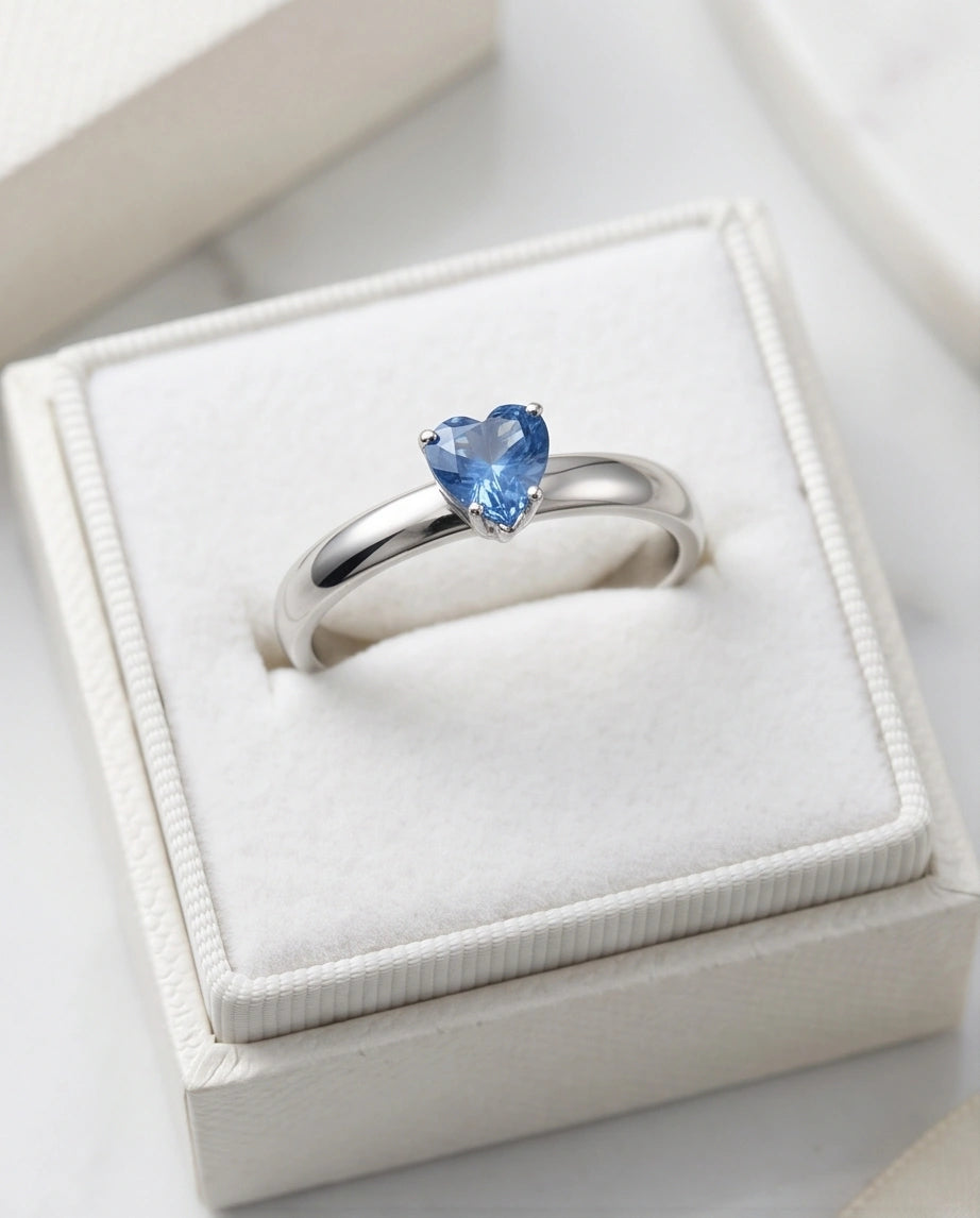 Sterling Silver Heart-Cut Blue Topaz Solitaire Ring