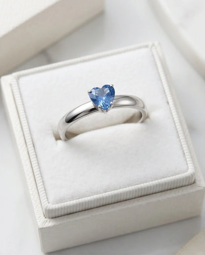Sterling Silver Heart-Cut Blue Topaz Solitaire Ring