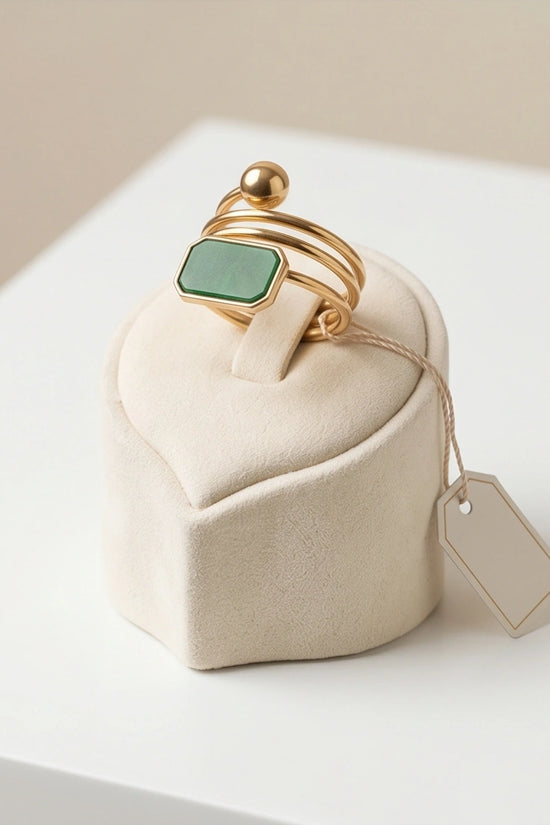 Golden Malachite Orbital Statement Ring