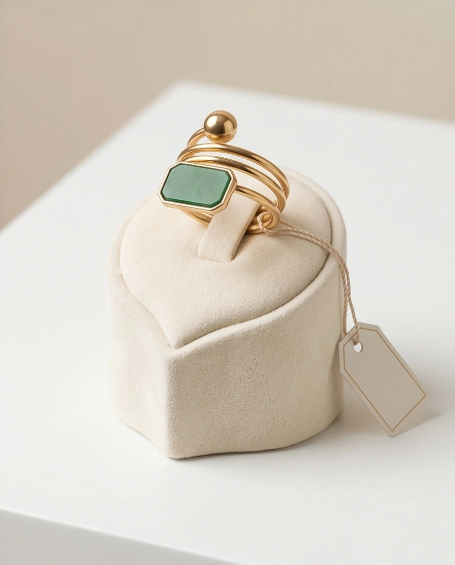 Golden Malachite Orbital Statement Ring