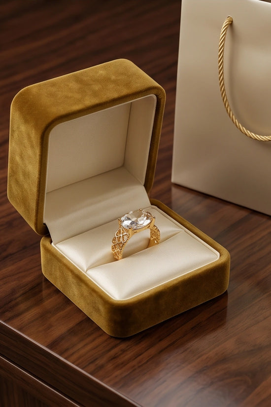 Gold Plated Clear Crystal Filigree Heart Ring