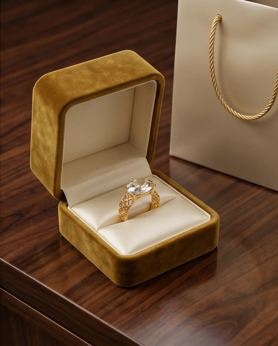 Gold Plated Clear Crystal Filigree Heart Ring