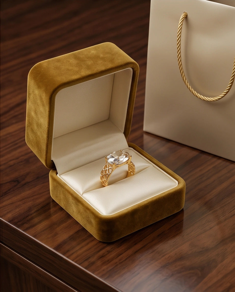 Gold Plated Clear Crystal Filigree Heart Ring