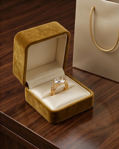 Gold Plated Clear Crystal Filigree Heart Ring