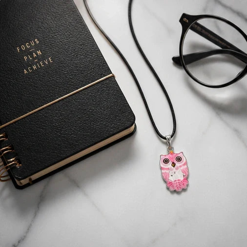 Elegant Soft Pink Owl Totem Pendant Necklace