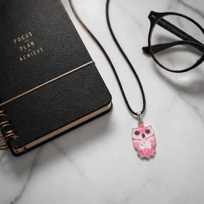 Elegant Soft Pink Owl Totem Pendant Necklace