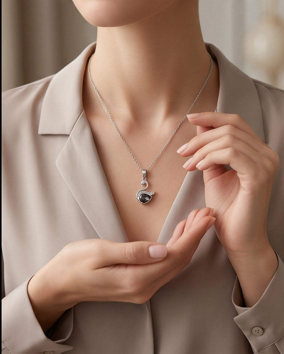 Silver Smoky Quartz Swan Pendant Necklace
