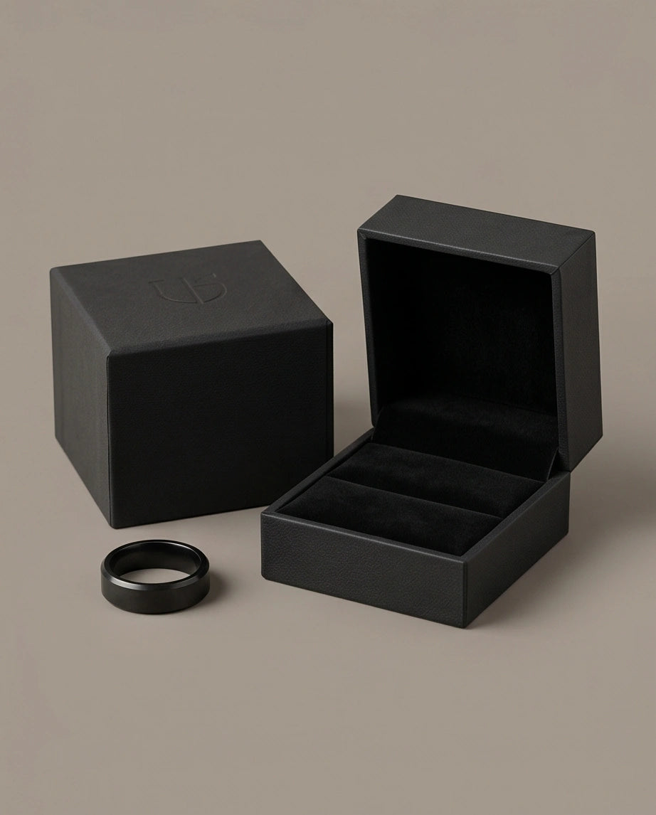 Minimalist Matte Black Beveled Band Ring