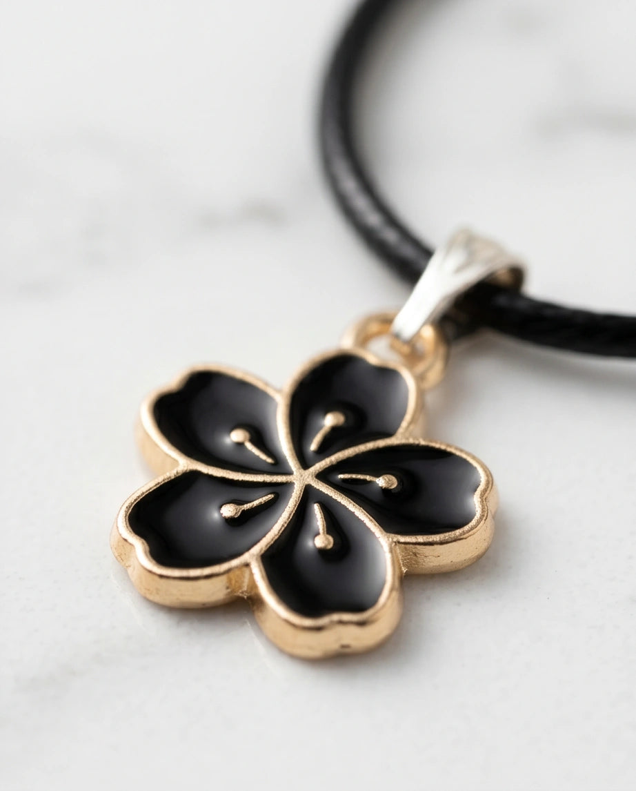 Gold and Black Cherry Blossom Necklace