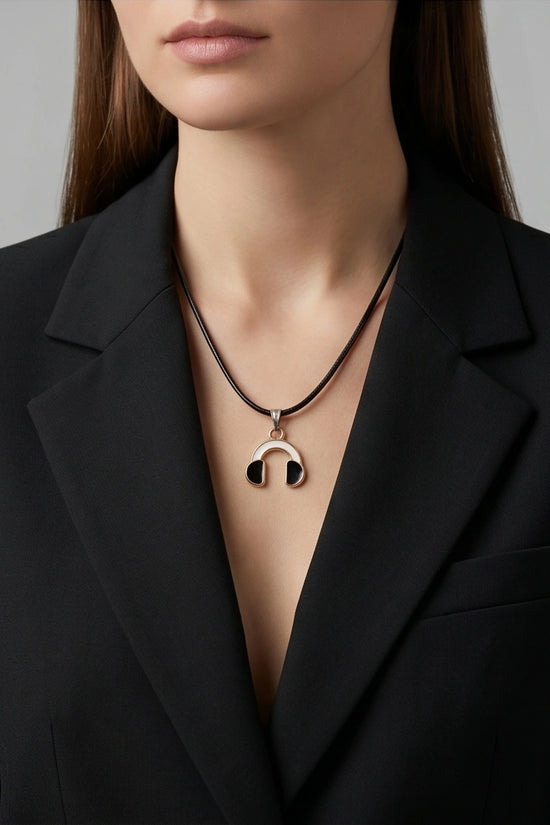 Gold and Black Headphones Necklace