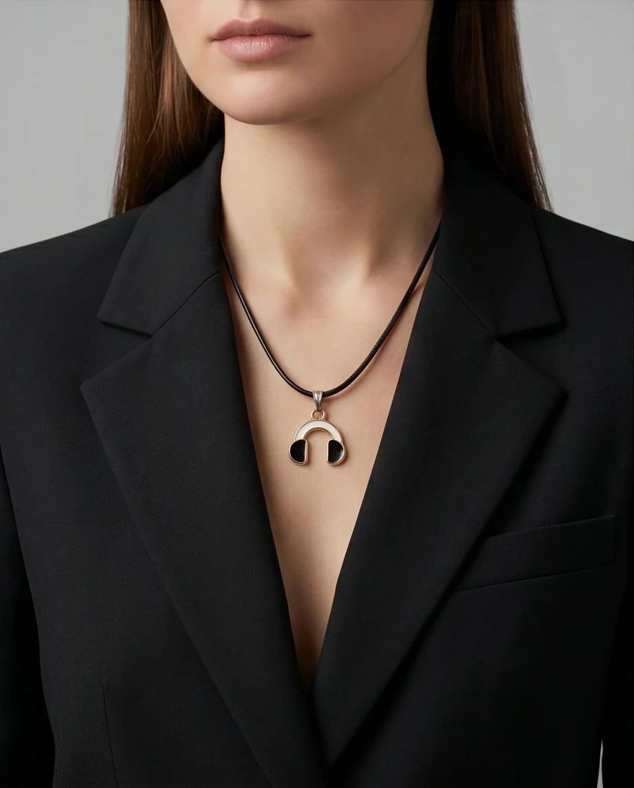 Gold and Black Headphones Necklace