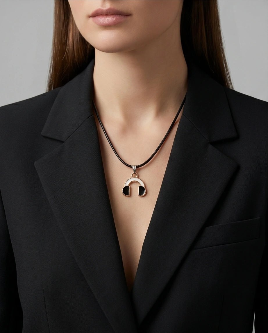 Gold and Black Headphones Necklace
