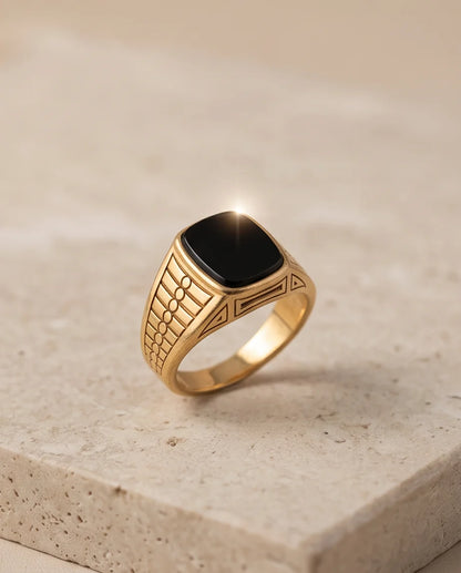 Onyx-Style Cushion Cabochon Geometric Block Gold Ring