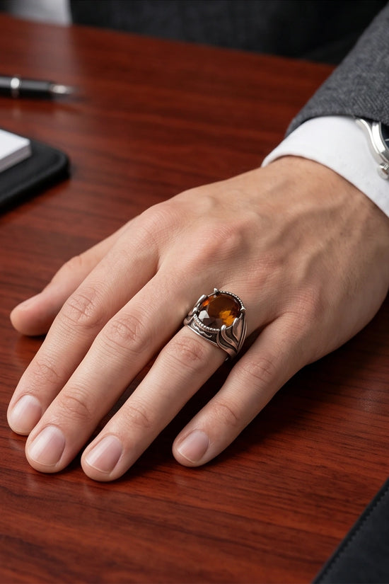Sovereign Amber Hearth Silver Ring