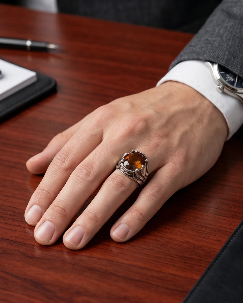 Sovereign Amber Hearth Silver Ring