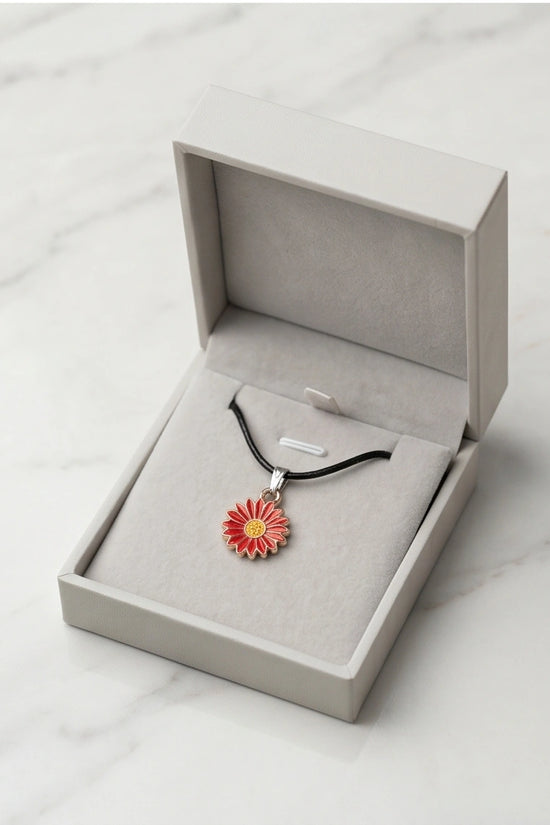 Gold and Red Sunflower Pendant Necklace