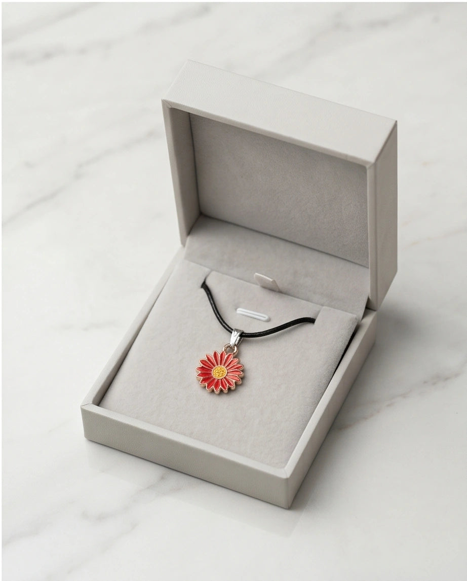 Gold and Red Sunflower Pendant Necklace