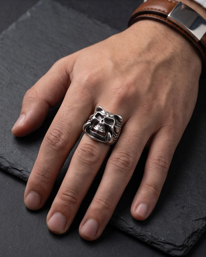 Openwork Cloned Jaw Anatomical Skull Silver Ring