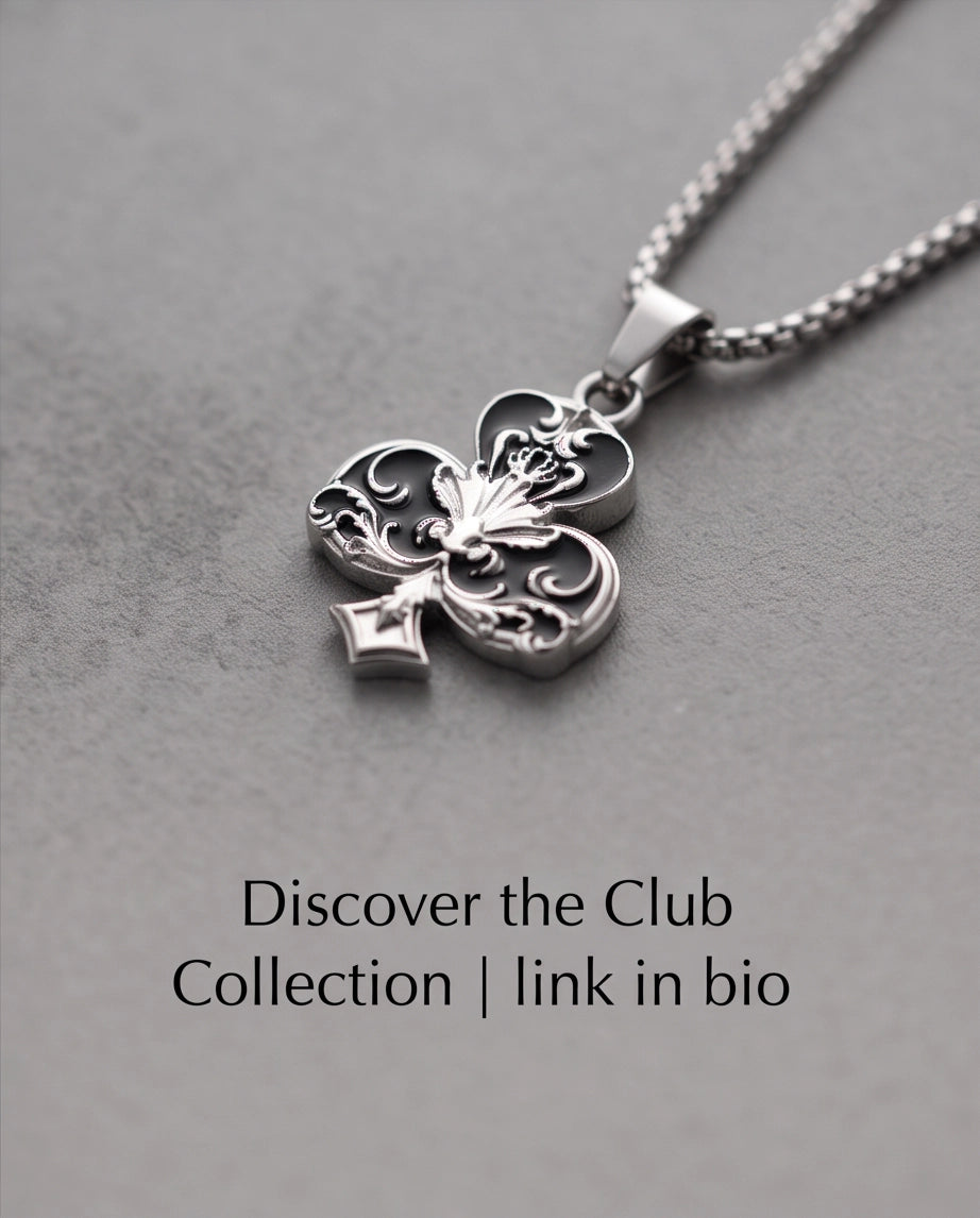 Silver Filigree Ace of Clubs Pendant Necklace