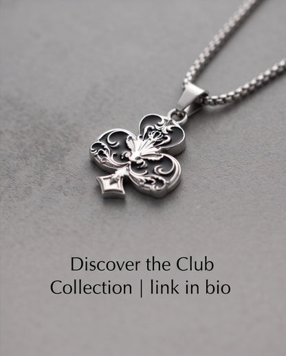 Silver Filigree Ace of Clubs Pendant Necklace