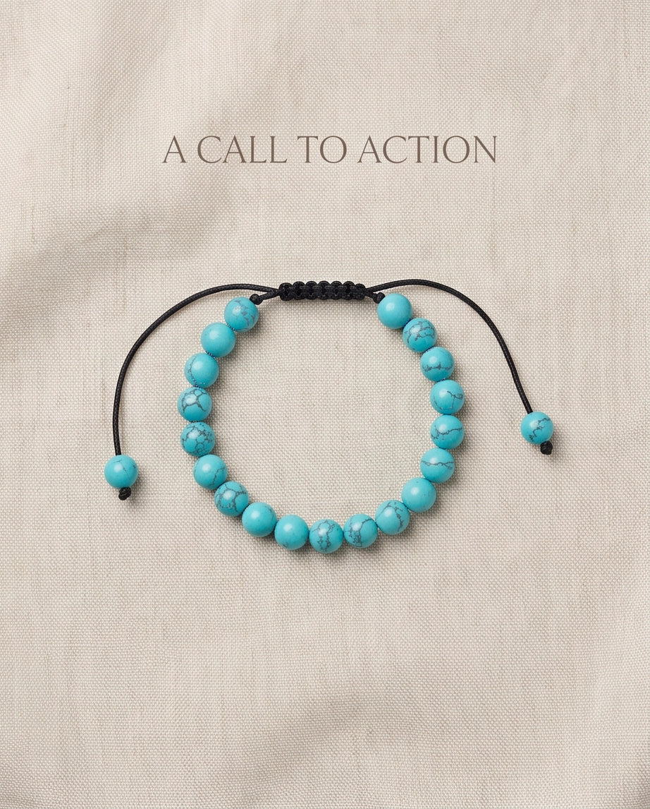 Natural Turquoise Veined Stone Beaded Adjustable Macrame Bracelet