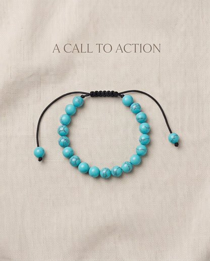 Natural Turquoise Veined Stone Beaded Adjustable Macrame Bracelet