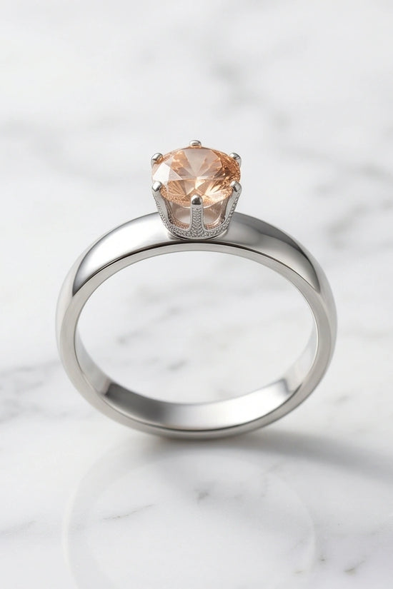 Sterling Silver Round-Cut Vintage Crown Peach Morganite Solitaire Ring