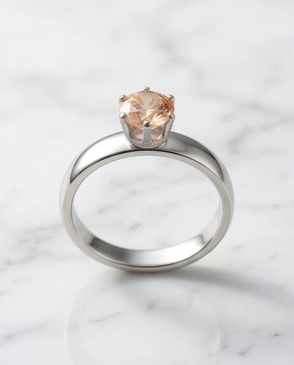 Sterling Silver Round-Cut Vintage Crown Peach Morganite Solitaire Ring