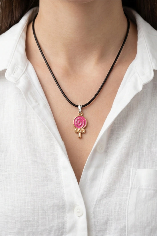 Gold and Pink Lollipop Pendant Necklace