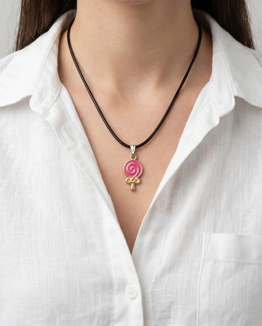 Gold and Pink Lollipop Pendant Necklace