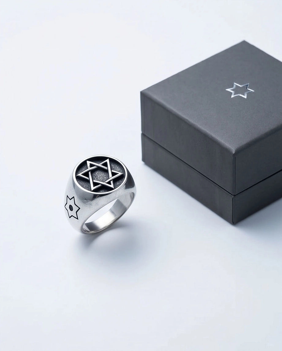 Silver Hexagram Celestial Signet Ring