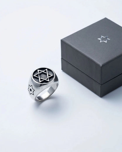 Silver Hexagram Celestial Signet Ring