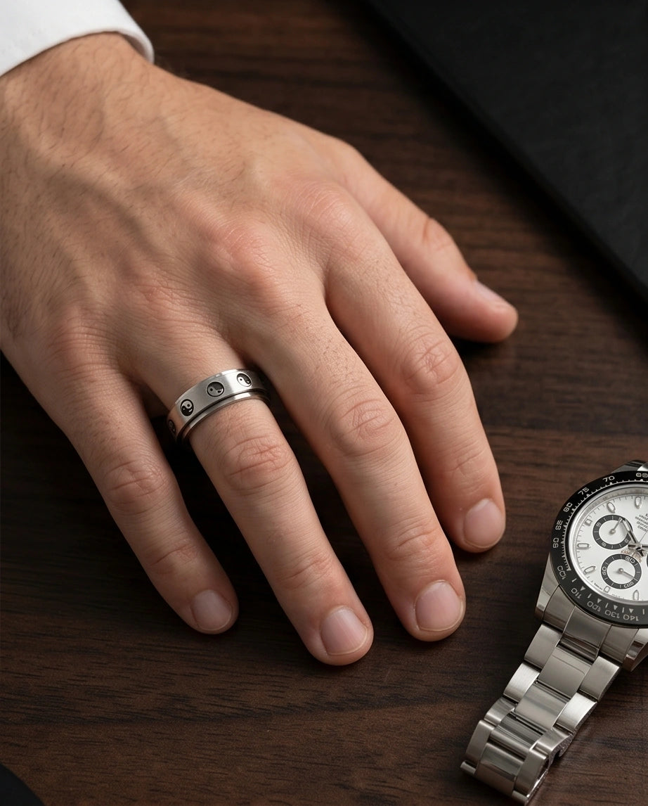 Silver Yin Yang Balance Spinner Ring