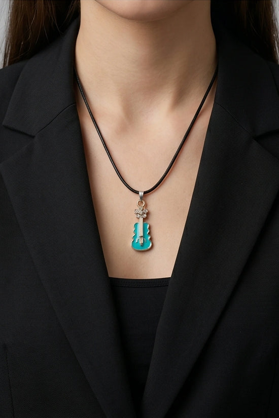 Gold and Turquoise Enamel Violin Necklace