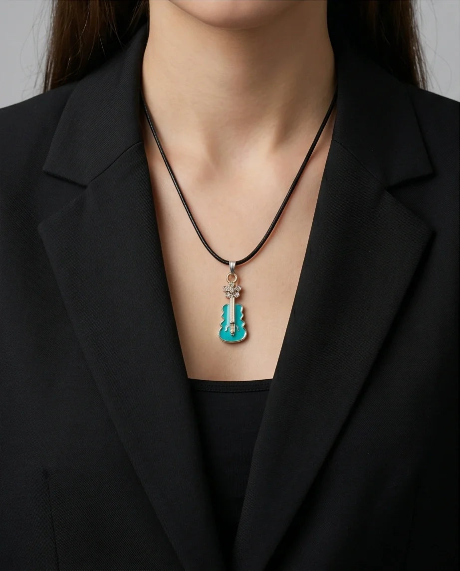 Gold and Turquoise Enamel Violin Necklace