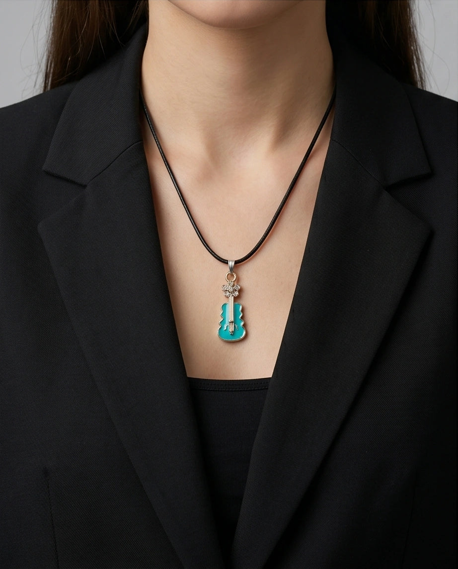 Gold and Turquoise Enamel Violin Necklace