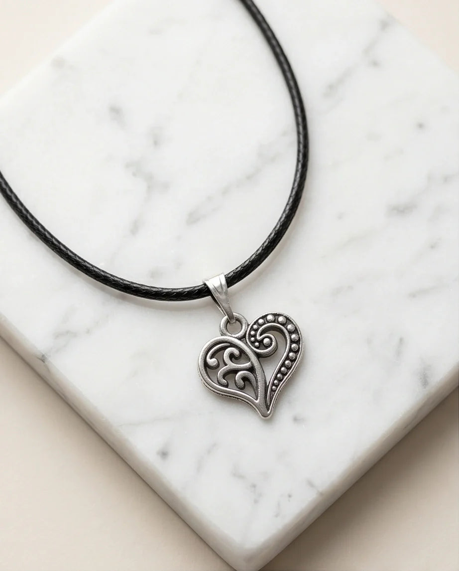 Silver Filigree Heart Pendant Necklace