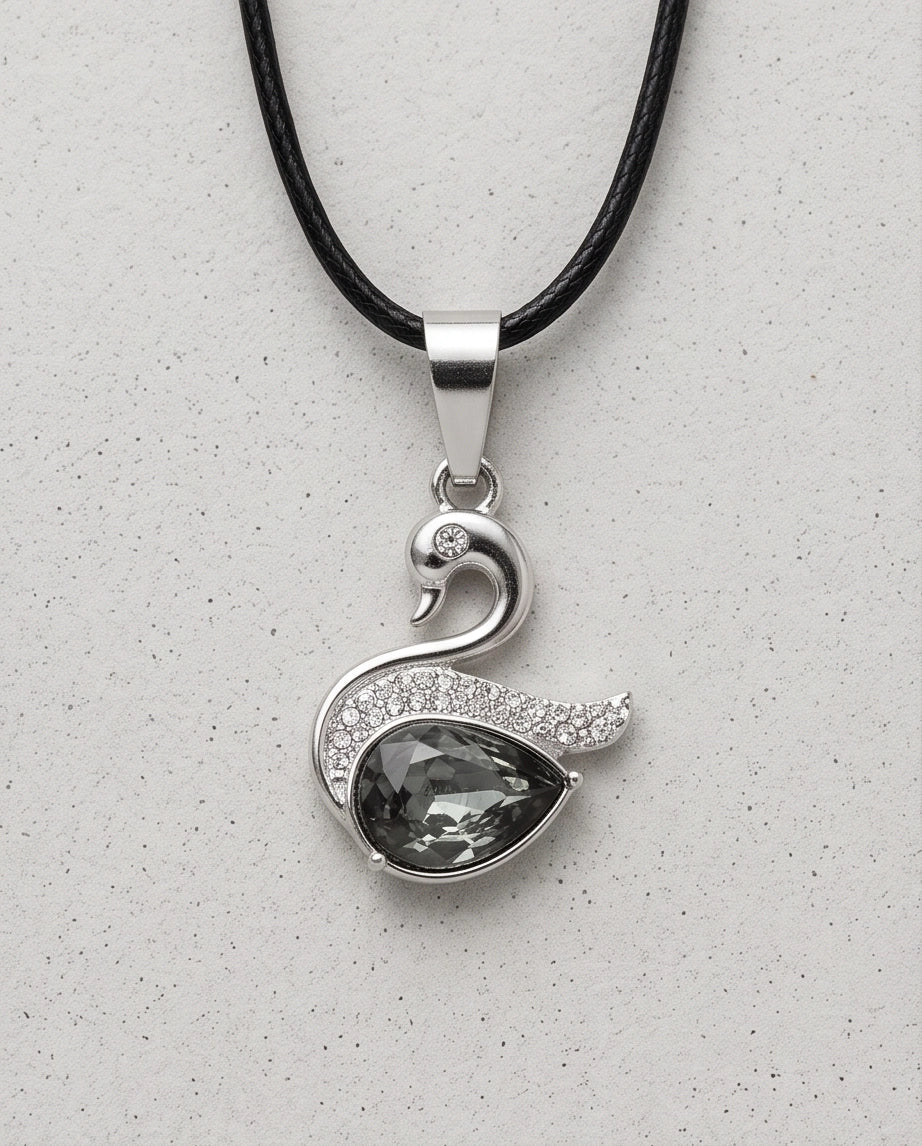 Silver Smoky Quartz Swan Pendant Necklace