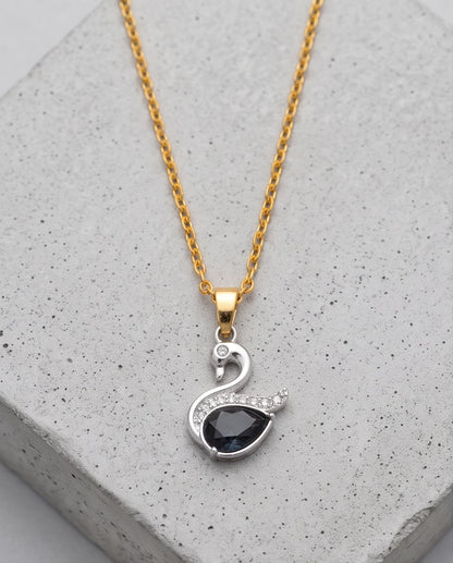 Silver Black Crystal Swan Pendant Necklace