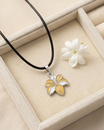 Elegant Pastel Yellow and White Lily Enamel Pendant Necklace