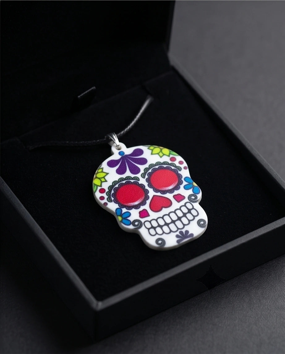 Vibrant Sugar Skull Día de los Muertos Pendant Necklace