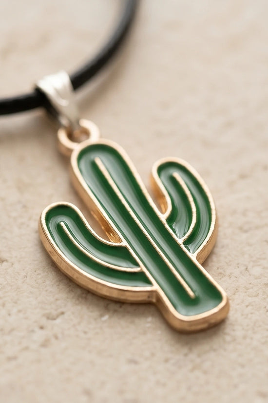 Gold and Green Cactus Pendant Necklace