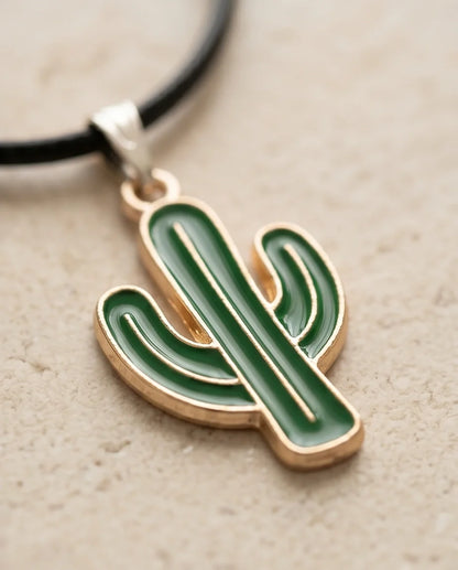 Gold and Green Cactus Pendant Necklace