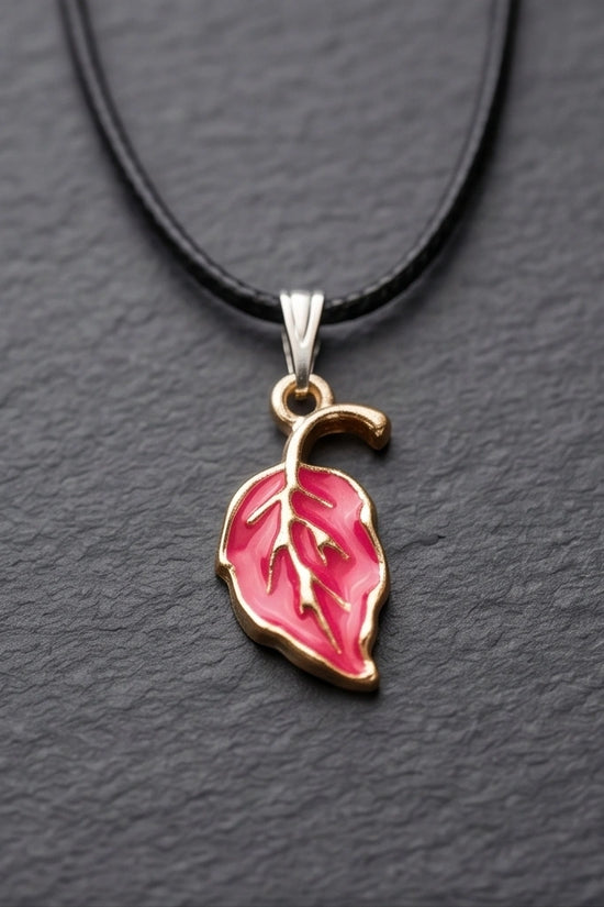Gold and Pink Leaf Pendant Necklace