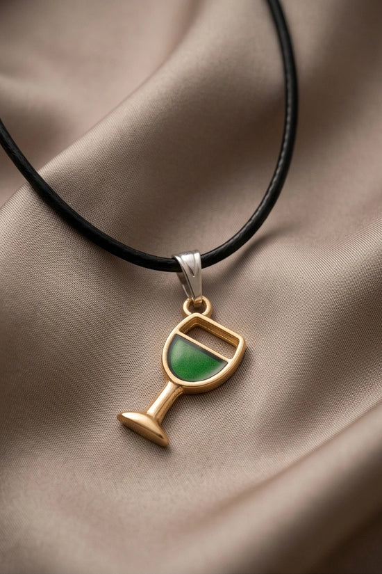 Gold and Green Wine Glass Necklace
