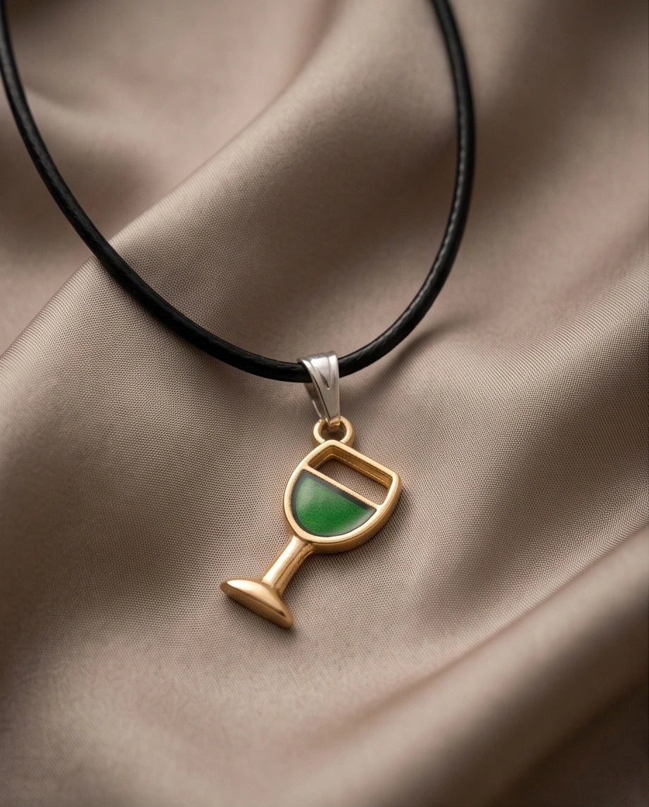 Gold and Green Wine Glass Necklace