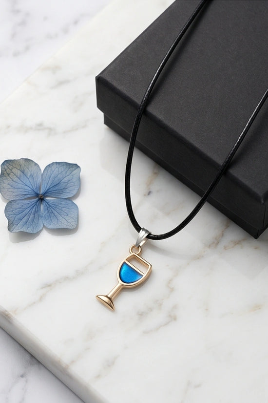 Gold and Royal Blue Wine Glass Necklace