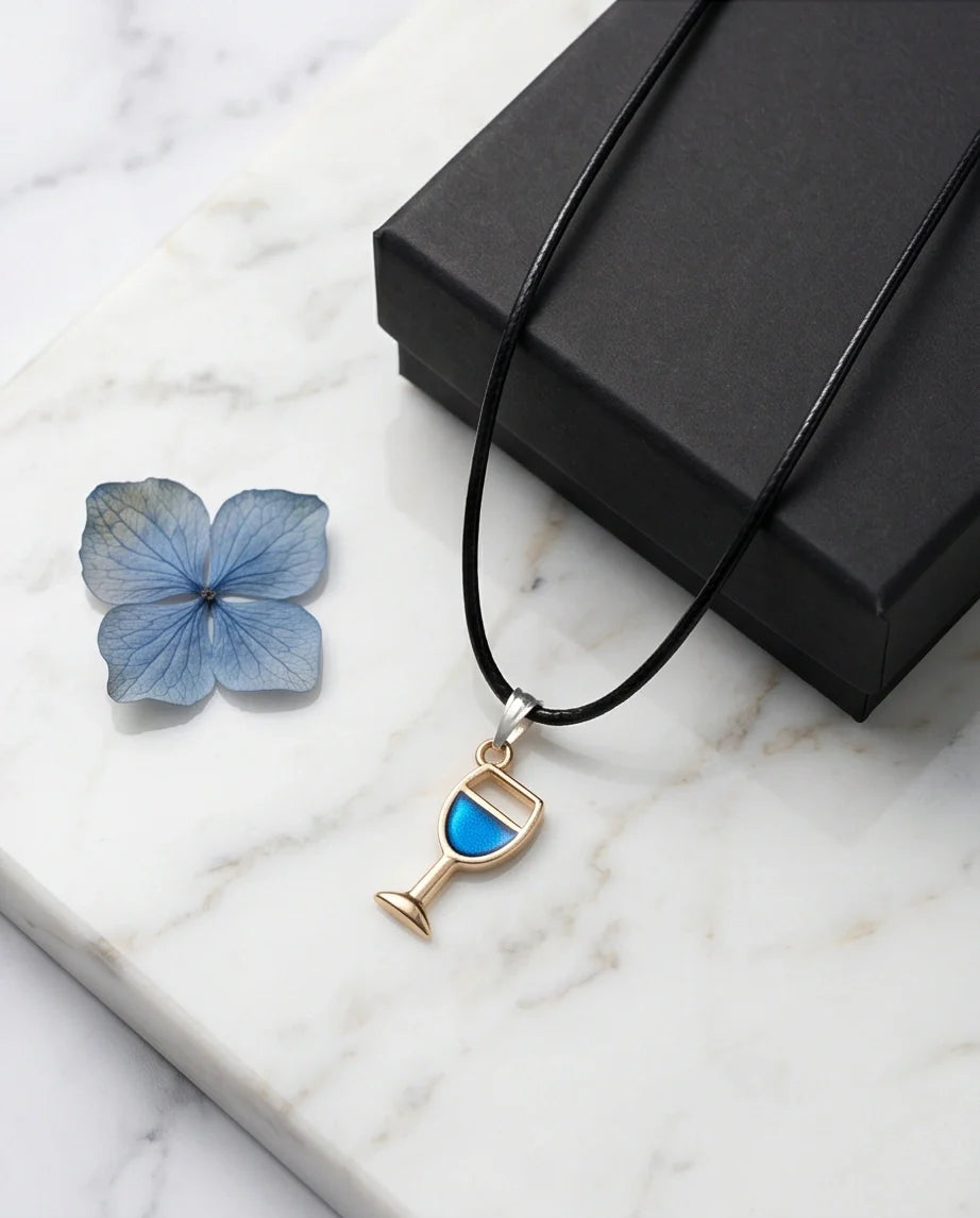 Gold and Royal Blue Wine Glass Necklace