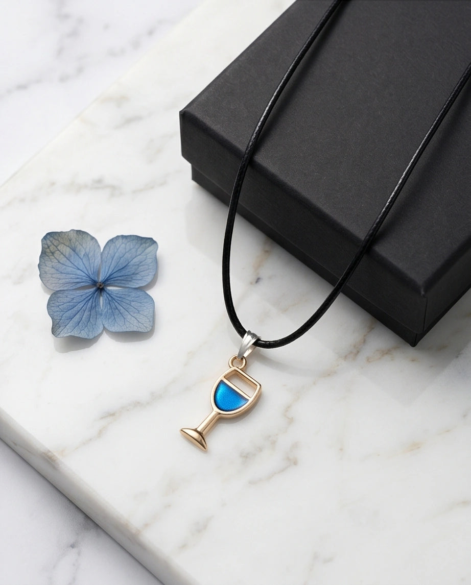 Gold and Royal Blue Wine Glass Necklace
