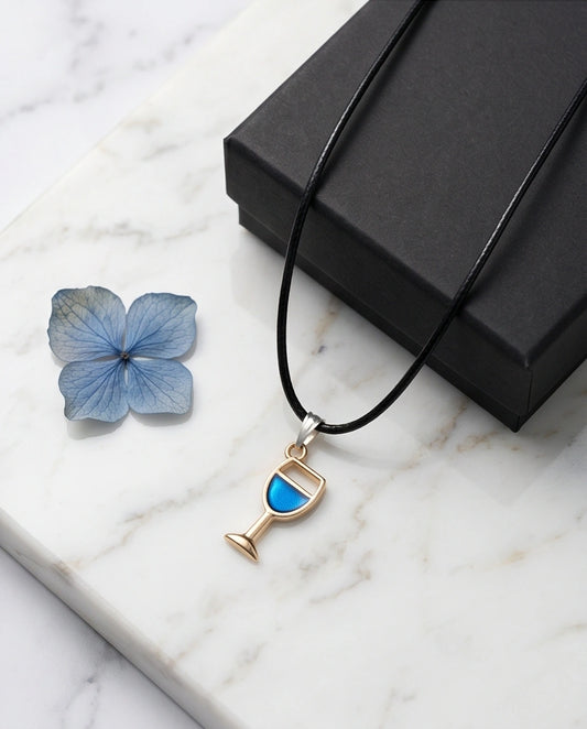 Gold and Royal Blue Wine Glass Necklace